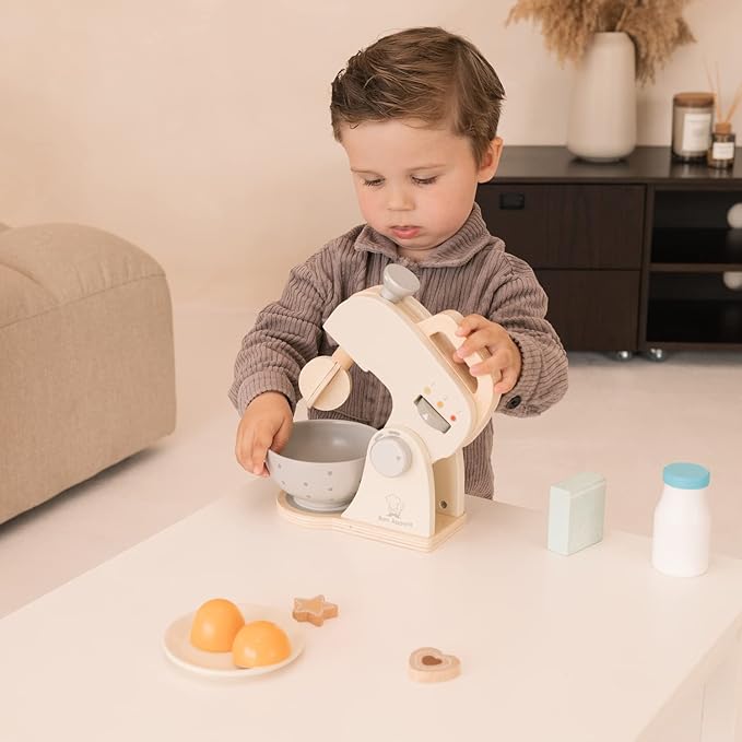 New Classic Toys Wooden Mixer Set Pretend Play Toy for Kids Cooking Simulation Educational Toys and Color Perception Toy for Preschool Age Toddlers Boys Girls , Red,White