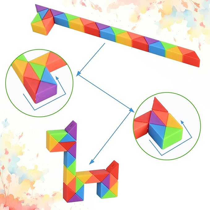 GOLDGE 15 Pack Mini Fidget Snake Cube Puzzle Toys - Party Favors & Goodie Bag Fillers, Travel Toys for Kids Ages 4-8, Rainbow Colors - Bulk Birthday & Back to School Gifts - Stocking Stuffers