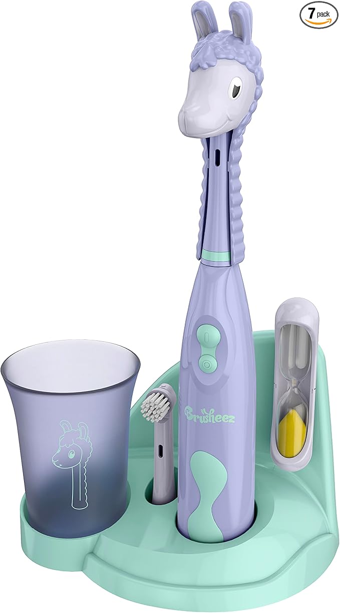 Brusheez Kids’ Electric Toothbrush Set - Safe & Effective for Ages 3+ - Parent Tested & Approved with Gentle Bristles, 2 Brush Heads, Rinse Cup, 2-Minute Timer, & Storage Base (Luna The Llama)