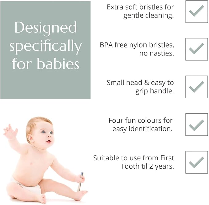 Wild & Stone Organic Baby Bamboo Toothbrushes | 4 Pack | Soft Bristles | 100% Compostable Handle | BPA Free | Vegan Baby Toothbrushes (Baby Pink)