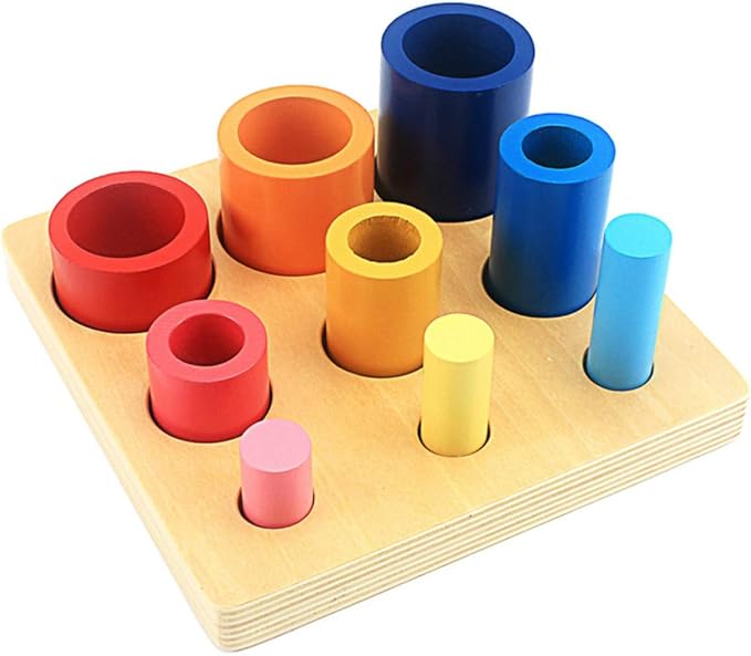 DANNI Montessori Toddler Sensory Wood Toys Different Circles and Cylinders Block Toy for Children Preschool Colors Cognition Training