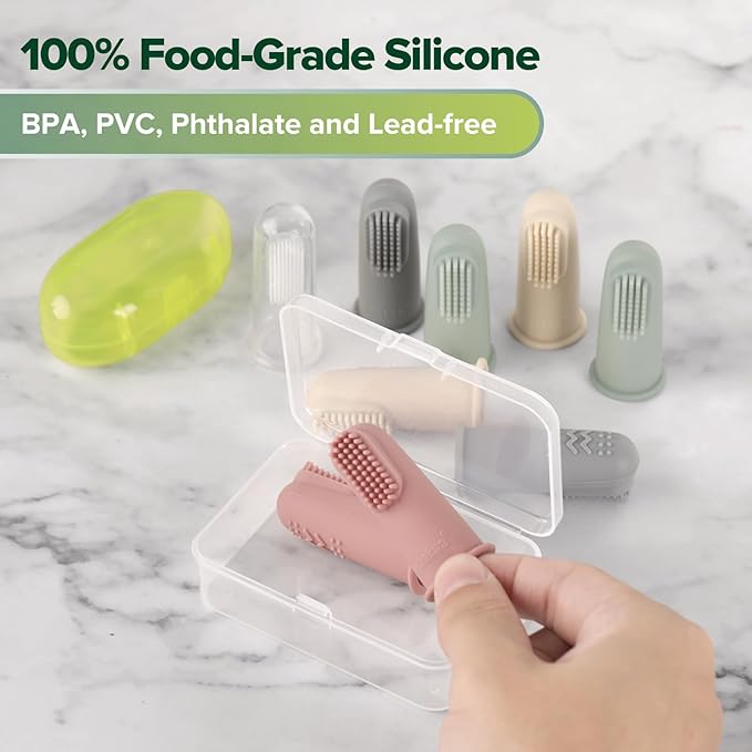 haakaa Baby Toothbrush, Soft Food Grade Silicone Baby Teether Finger Tooth Brush for Toddler, Baby First Toothbrush Infant Teething Toys Training Toothbrush, 0 Months+,2 Pack, Pea Green