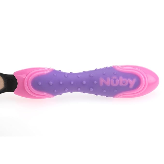 Nuby Stainless Steel Utensil, Pink/Purple, 2 Piece