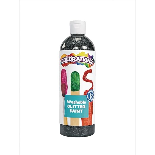 Colorations Washable Glitter Paint, 16 fl oz, Black, Non Toxic, Vibrant, Bold, Kids Paint, Craft, Hobby, Fun, Art Supplies