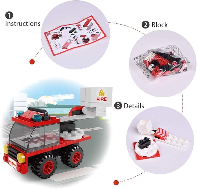 FUN LITTLE TOYS 12 Boxes Fire Rescue Vehicles Mini Building Blocks Party Favors for Kids 8-12, Car Building Kit, 3D Assembly Cars for Easter Eggs Empty, Kids Prizes in Bulk for School
