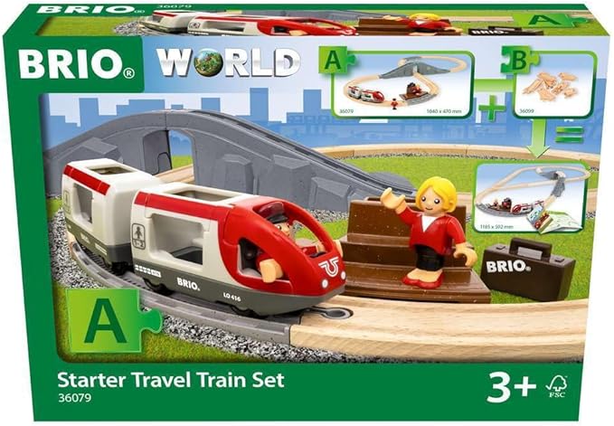 BRIO World – 36079 Starter Travel Train Set | 22-Piece Wooden Toy Train Set for Kids Aged 3 Years Up