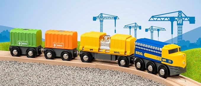 BRIO 33982 Three-Wagon Cargo Train - Kid-Friendly Wooden Toy Train | Engaging Play Experience | Compatible with All Railway Tracks | Ideal for Kids Age 3 & Up | FSC-Certified Materials