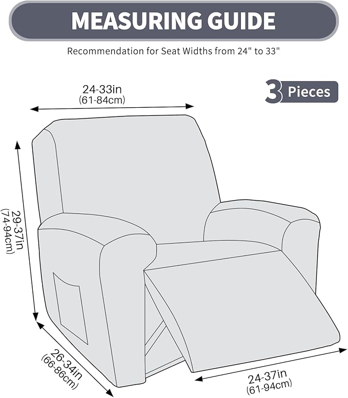 JIVINER Recliner Chair Covers, Jacquard 3 Piece Slipcovers for Recliner Chair Soft Stretch Lazy Boy 1 Seater Reclining Protector with Pockets (Recliner, Brown)