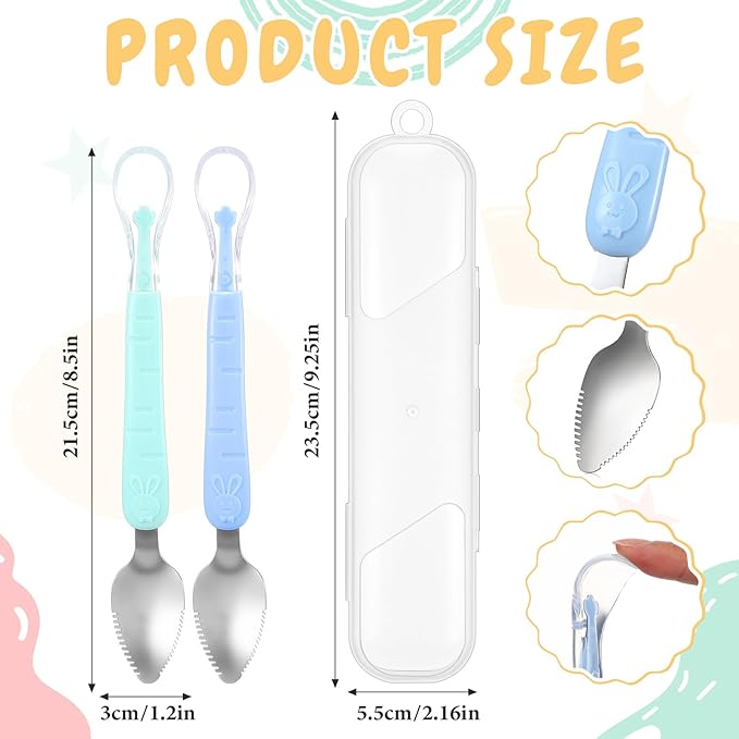 Lallisa 2 Pcs Double Head Baby Silicone Food Spoon Baby Fruit Scraping Mud Spoon Soft Feeding Food Scraper for Infants Fruit Feeding (Cyan and Blue)
