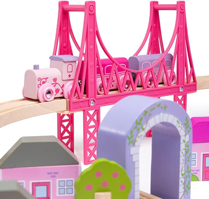 Bigjigs Rail, Fairy Town Train Set, Wooden Toys, Wooden Train Set, Gifts for 4 Year Old Girl, Pink Train Set, Girls Train Set, Bigjigs Train Set