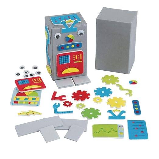 Colorations DIY Robot Foam Craft Kit for Kids, Set of 12, EVA Foam, Paper Mache, Self-Adhesive, No-Glue, STEM, STEAM, Science, Robotics, Early Learning, Teacher