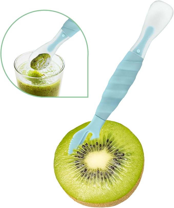 Double Head Baby Silicone Food Spoon ((Aqua Blue)), Baby Fruit Scraping Mud Spoon, Feeding Spoons Training Spoon for Infants, baby led weaning supplies (Aqua Blue)