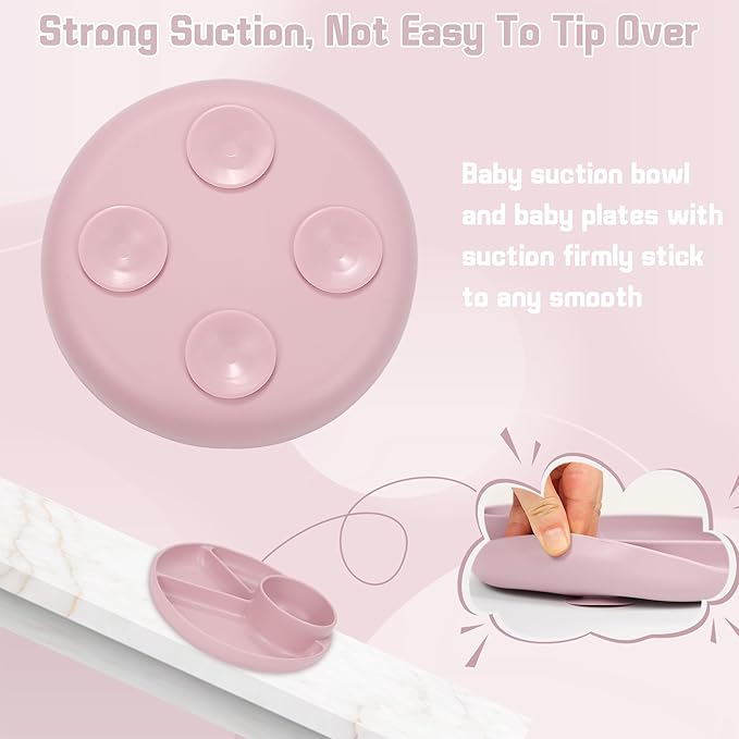 Silicone Baby Feeding Set, Baby Led Weaning Supplies, Silicone Suction Plate, Bowl, Spoons, Fork, Waterproof Bib, Cup and Food Tableware, Eating Utensils Baby Feeding Essentials for 3+ Months