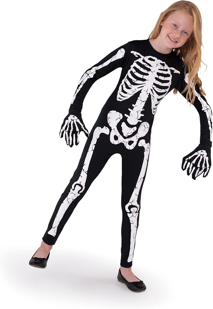 Spooktacular Creations Kids Halloween Skeleton Costume Glow-in-The-Dark for Girls, Toddlers Skeleton Jumpsuit for Cosplay