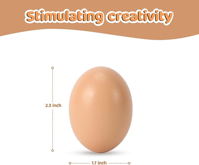 Fake Chicken Eggs, 10-Count Brown Wooden Artificial Eggs in Carton for Painting and Crafts, Food Toys for Play and Room Decor, Fake Eggs for Nesting Boxes and Poultry Incubators.