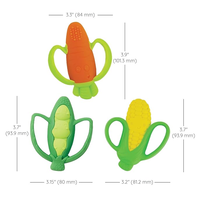 Infantino Farmers Market Teether Gift Set - Set of 3 BPA-Free Veggie Textured Silicone Teethers for Soothing Sore Gums, Multicolor