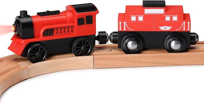 SainSmart Jr. Wooden Train Set Accessories, 2 PCS Motorized Train for Toddlers with Magnetic Connection, Battery Operated Train Compatible with All Major Brands, Gift for Kids Aged 3+