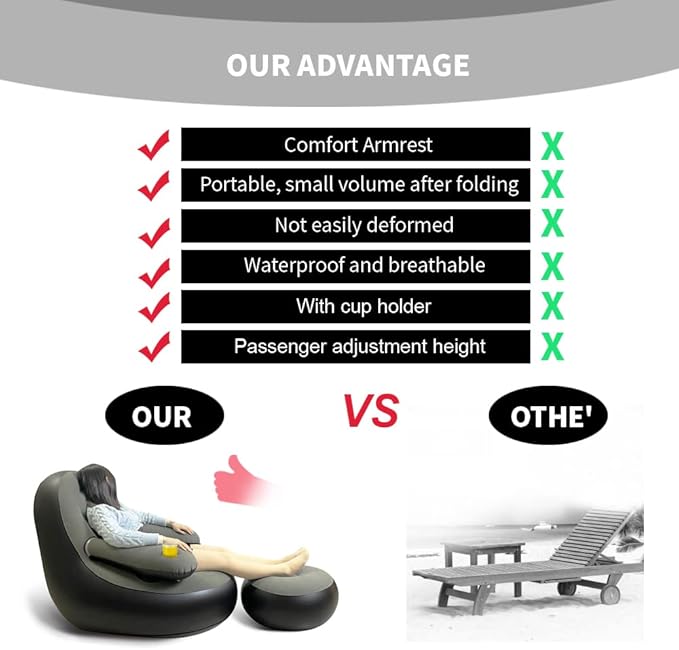 Set of 3 Inflatable Armrest Lounge Chair with Ottoman,Hand Pump,Eye Mask,Earplugs-Portable Blow Up Sofa, Air Chaise Lounge, Ideal Lazy Couch Set for Family Movie Night,Gaming,Party,Camping,Garden……