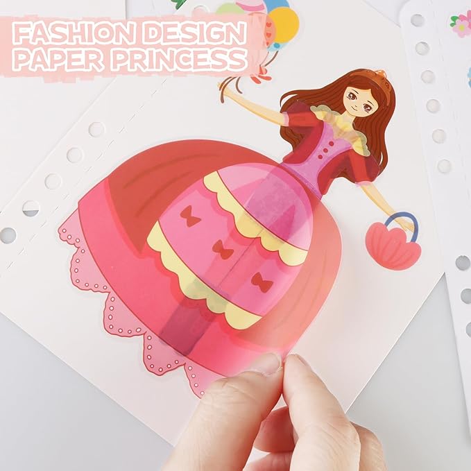 mayace Fabric Art Frenzy - 3 in 1 Creative Puzzle Puncture Painting Poke Art Kits for Kids, Childhood Infinite Dream Hand-Painted Princess Dress-up Drawing Book for Girls Kids (Pink)