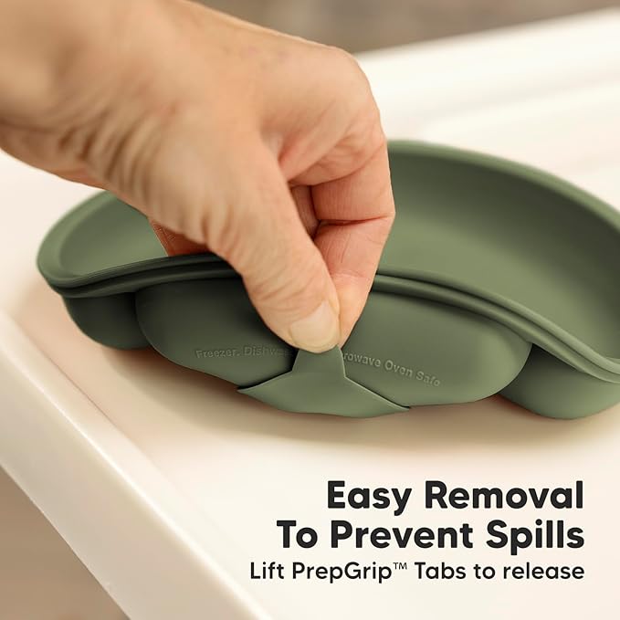 KeaBabies Suction Plates with Lids for Baby - 3-Pack 100% Silicone Suction Plates for Baby, Kids,Toddler Plates,Divided Baby Plates with Suction,Lids, BPA-Free, Microwave, Dishwasher Safe (Slate)