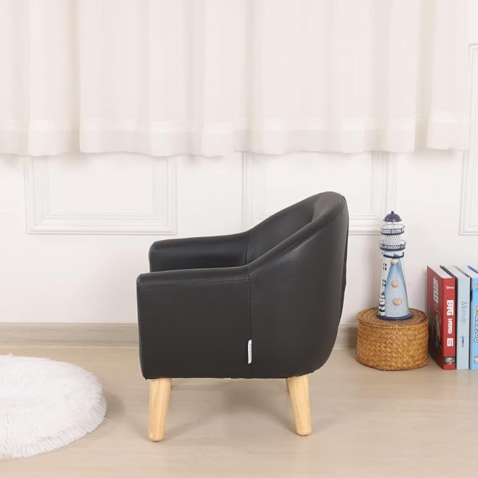 Getifun Single PVC Kids Sofa Chair, Toddler Sofa and Couch with Wooden Legs, Children Armchair for Children Gift (Black)