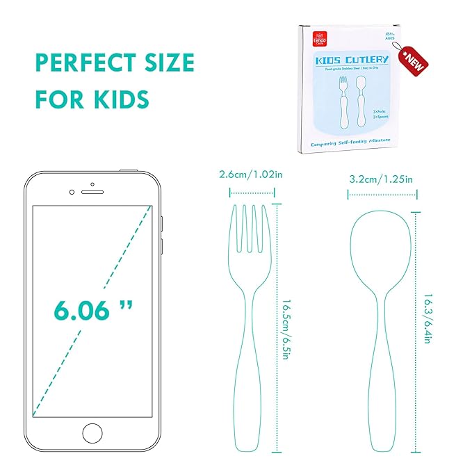 Lehoo Castle Toddler Fork and Spoon, 6pcs Toddler Utensils Kids Silverware, Safe Stainless Steel Toddler Fork Spoon Set, Children Flatware Set, Incudes 3 Spoons and 3 Forks (Mermaid)