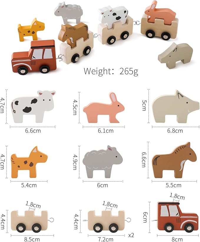 Wooden Train Set Toddler Toys for 3-5 Year Montessori Animal Figurines Train Toy Set Preschool Learning Activities Toys for Kids, Birthday Gift for Toddlers & Kids Aged 3+ (10 PCS)
