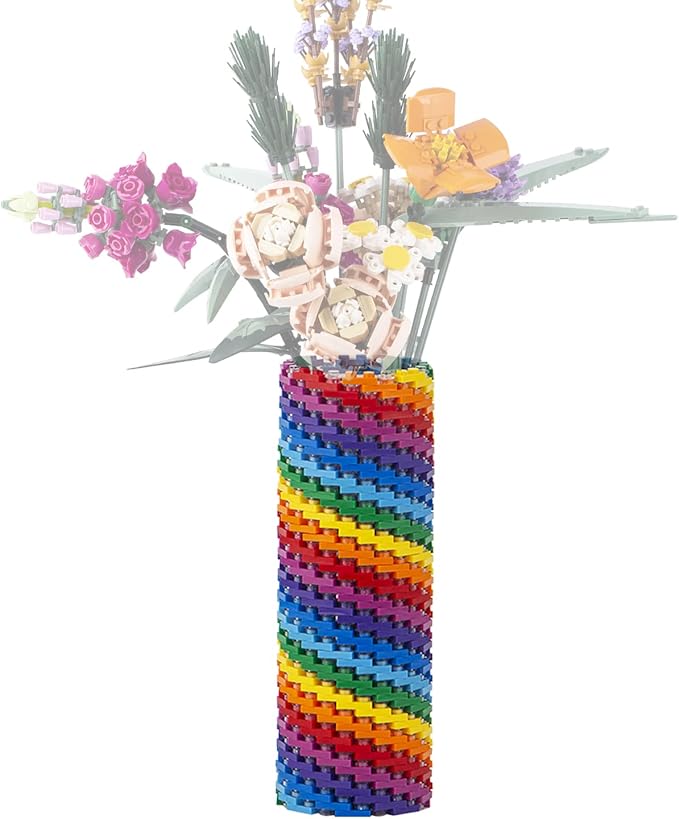 MOOXI-MOC Simulation Colorful Vase Building Set,Compatible with Lego Flower Bouquet 10280,DIY Creative Building Blocks Display Arrangement Household Decorative Toys(960pcs)