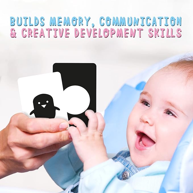 merka Newborn Toys, Black and White Baby Toys, High Contrast Baby Toy for Newborn, Set of 50 Flashcards for Visual Stimulation and Brain/Sensory Development