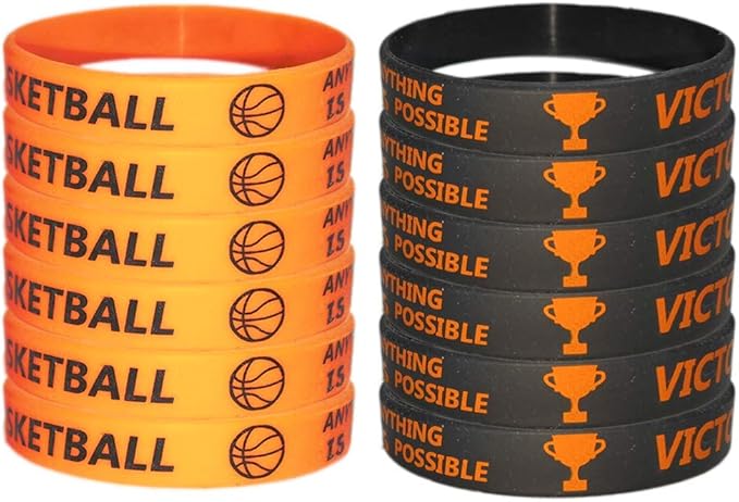 CupaPlay 24 PCS Basketball Motivational Silicone Wristband Bulk for Teenagers - Personalized Silicone Rubber - Sports - Party Favors and Supplies - Carnival/Events/Prize