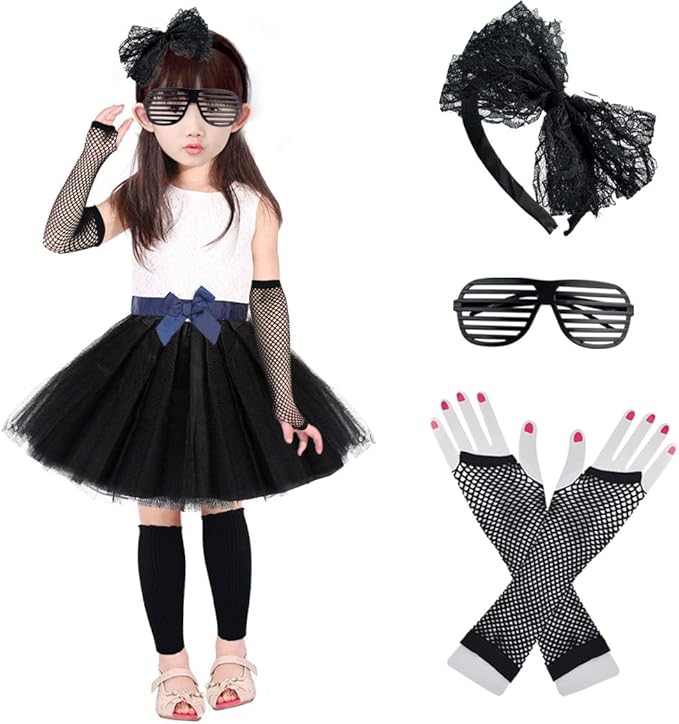 Kids 6 in 1 Costume Accessories 1970s 1980s Fancy Outfits and Dress for Cosplay Party Theme Party for Girl