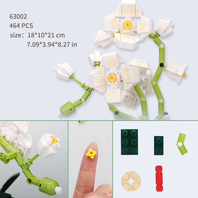 Orchid Flower Plant Botanical Bonsai Collection Bouquet Building Kit,Bonsai Tree Creative Project for Building Blocks Enthusiasts, Adults Kids Age 6+, 464 PCS StemToy (White) 63002