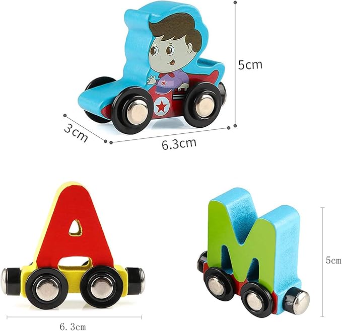 Wondertoys 27 PCS Wooden Alphabet Train Toy Wooden Magnetic Alphabet ABC Train Set Includes 1 Engine Letter Cars for Toddlers Boys and Girls, Compatible with Major Brands Train Set Tracks