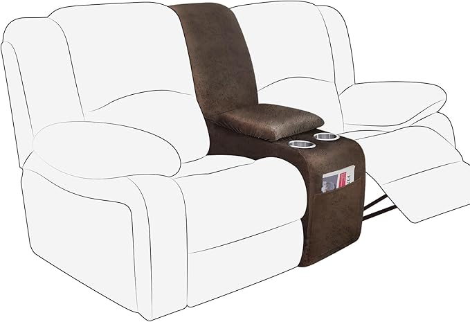 molasofa Leather Like Additional Recliner Console Cover for Reclining Loveseat Covers Stretch Jacquard Middle Console Cover for Recliner Couch and Sofa Dark Brown