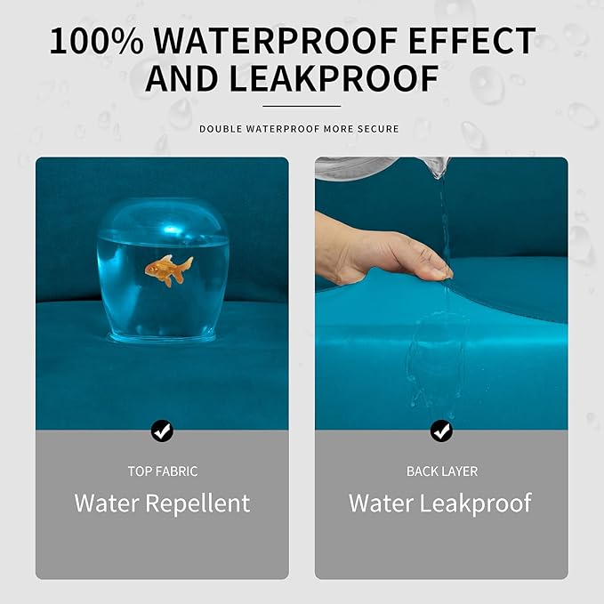 Easy-Going 100% Dual Waterproof Stretch Soft Couch Cover for Dogs, Sofa Slipcover for 3 Separate Cushion Couch Leakproof Furniture Protector for Kids, Pets Peacock Blue