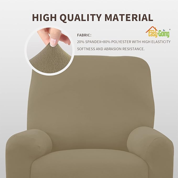 Easy-Going 4 Pieces Microfiber Stretch Recliner Slipcover – Spandex Soft Fitted Sofa Couch Cover, Washable Furniture Protector with Elastic Bottom for Kids, Pet(Recliner, Dark Linen)