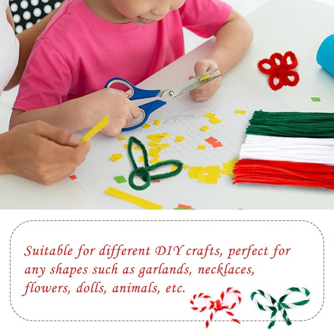 200 PCS Pipe Cleaners, Christmas Craft Pipe Cleaners, Pipe Cleaners Chenille Stems, Pipe Cleaners Bulk, Art Pipe Cleaners for Creative Christmas Decoration Supplies (Red+Green+White)