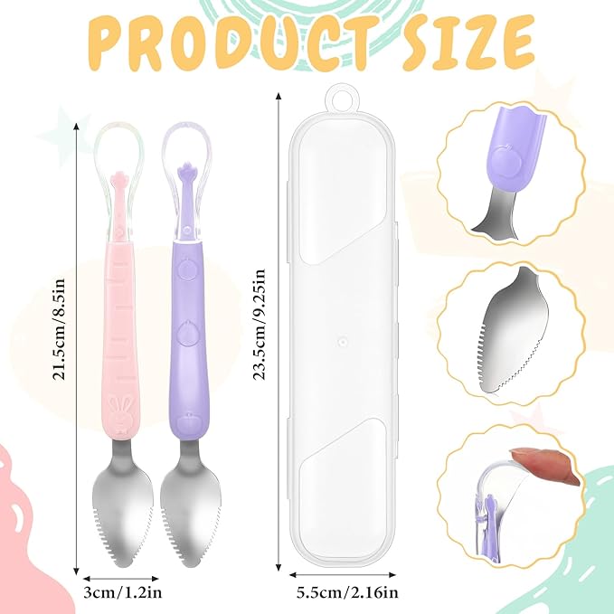 Lallisa 2 Pcs Double Head Baby Silicone Food Spoon Baby Fruit Scraping Mud Spoon Soft Feeding Food Scraper for Infants Fruit Feeding (Purple and Pink)