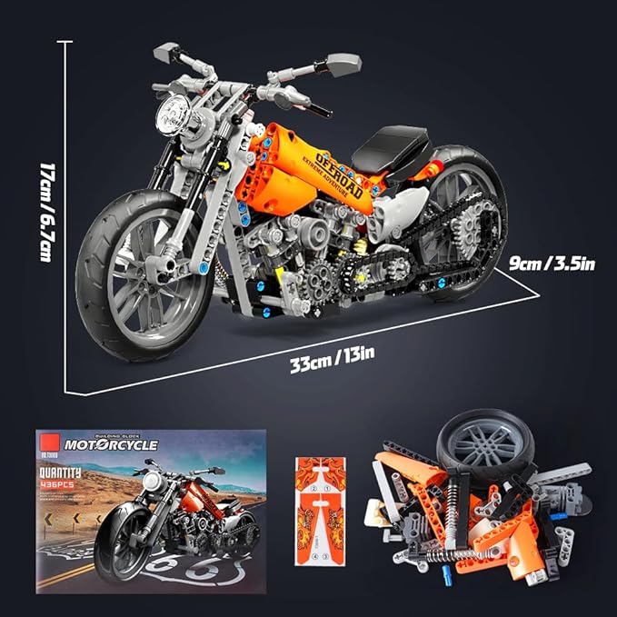 HOGOKIDS Motorcycle Building Block Set - 436 PCS Collectible Motorcycle Display Model, STEM Tech Motorbike Toy Collection Brick Kit for Adults Kids Boys Ages 6 7 8 9 10 11 12+ Years Old