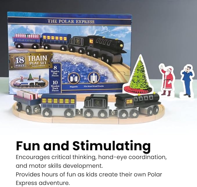 Masterpieces – The Polar Express Train, 3 Piece Set, Officially Licensed Collector’s Edition Toy, Wooden Magnetic Engine and Cars, Kids Toddlers Boys and Girls, Ages 3+