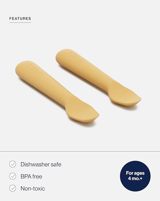 Lalo Little Spoon Set - 2 Piece Baby Spoons Set for Infants & Babies - Made From Food Grade Silicone Dishwasher Safe - Baby Feeding Essentials for Early Stage Mealtime - Honey