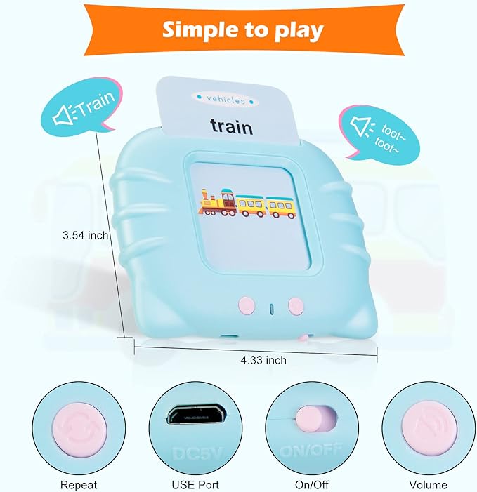 Talking Flash Cards with 224 Sight Words, Montessori Educational Learning Interactive Toddler Toys, Speech Therapy and Autism Sensory Toys, Blue