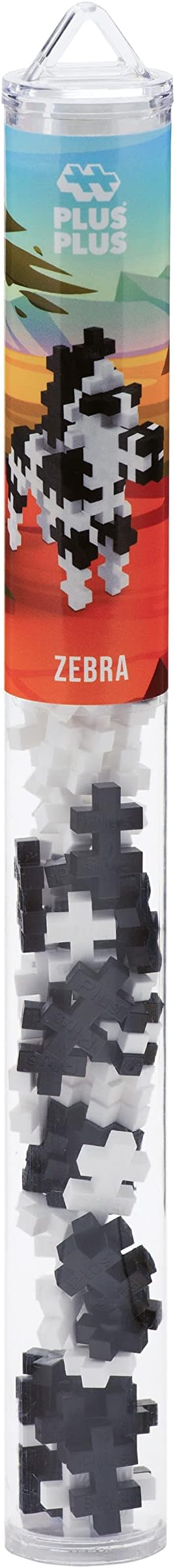 Plus Plus 3D Animal Figure Building Block Set, 70 Mini Interlocking Puzzle Pieces, Fun Stem Toys for Kids - Zebra Maker Tube