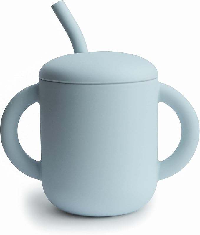 mushie 100% Silicone Training Cup & Straw for Toddlers | 6 Months+ (Powder Blue)