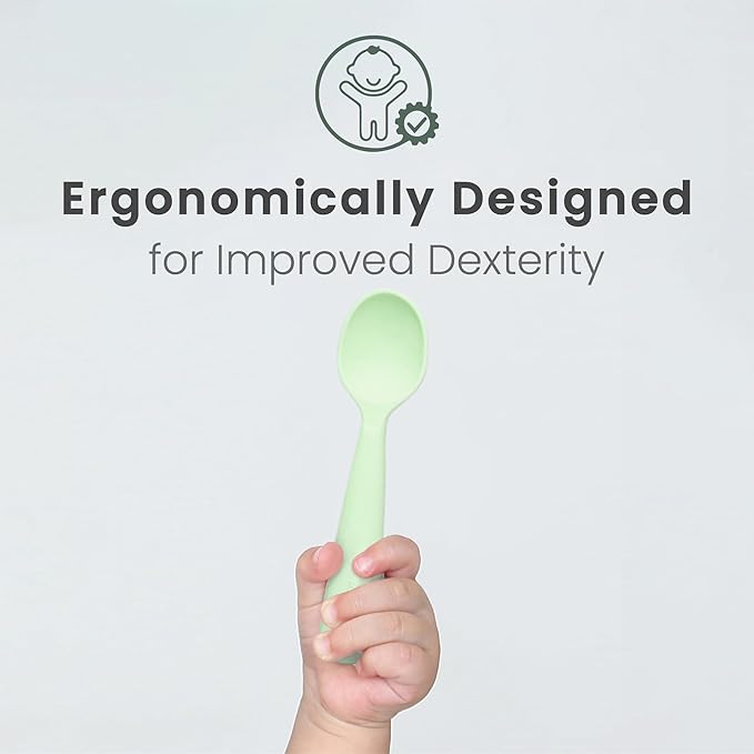 Miniware Silicone Baby Spoon for Training - BPA Free Baby Utensils - Baby Spoons Self Feeding 6 Months | 100% Food Grade Silicone - Modern & Dishwasher Safe Toddler Spoons (Grey & Key Lime)