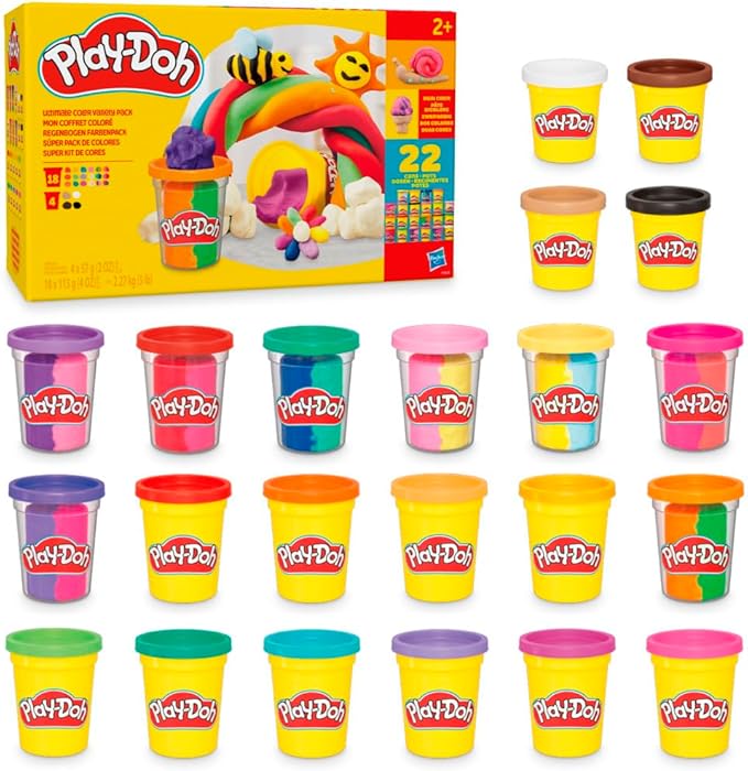 Play-Doh 22 Pack Ultimate Color Variety, Bulk Assorted Colors, 2 & 4 Ounce Modeling Compound Cans, Kids Arts & Crafts, Preschool Toys for 2 Year Old Girls & Boys & Up (Amazon Exclusive)