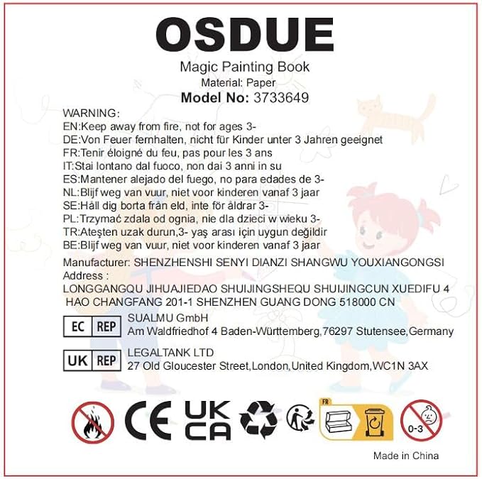 OSDUE 6 Pack Water Coloring Book for Toddler, Water Painting Book for Toddlers, Paint with Water Books, Educational Learning Doodle Toy, Reusable No-Mess Art Book Travel Toys & Xmas Gift for Kids