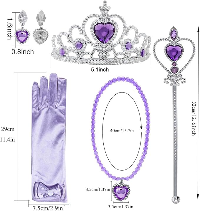 Princess Sofia Rapunzel Costume Dress up Accessories for Girls Rapunzel Gloves Tiara Crown Necklace Wand Earrings Bracelet Ring Princess Halloween Cosplay Accessories Christmas Gifts Set