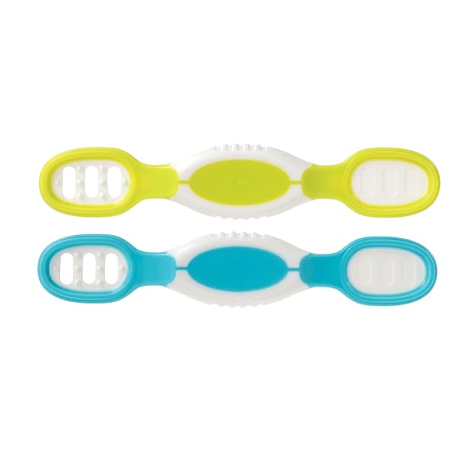 Nuby Dip & Scoop Spoons - (2-Pack) Baby Led Weaning Spoons for Babies - 6+ Months - Aqua and Yellow