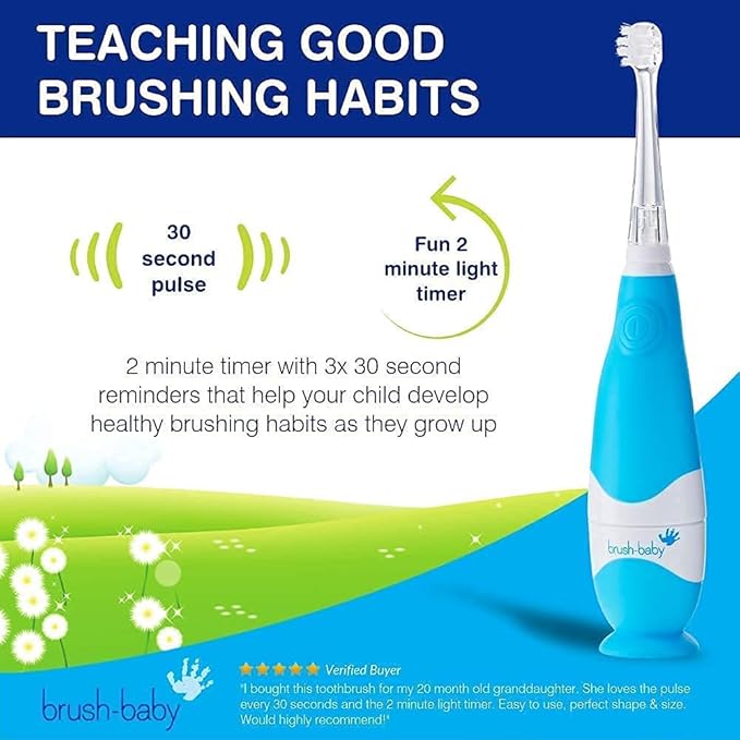 BabySonic Infant and Toddler Electric Toothbrush for Ages 0-3 Years - Safe and Sensitive Brush Heads, Sucker Base, Timer, Waterproof